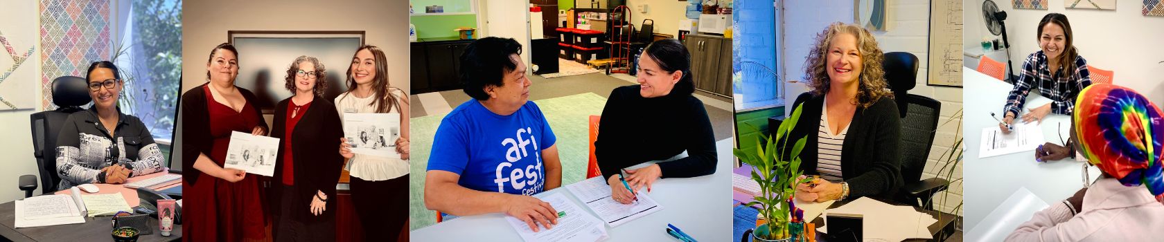 Photo collage of the Eviction Prevention and Rental Assistance team working together and with clients.
